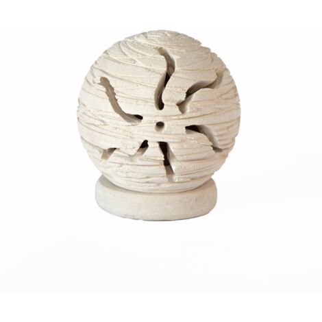 Lampada da terra o tavolo SFERA SPAZZOLATA Piccola scultura decorazione in Pietra Leccese salentina misure 14 x 14 cm
