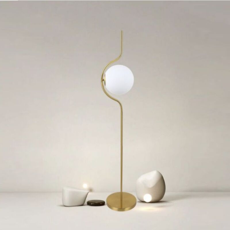 Image of Lampada da terra Oro Argento con sfera in vetro bianco piantana design moderno per salotto camera Oro