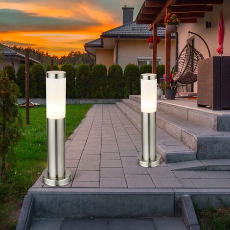 Lampada da terra per esterni, lampada da terra da giardino, lampada da terra per patio, lampada a paletto in acciaio inossidabile, argento, 1x E27, PxH 7,6x45 cm, set di 2