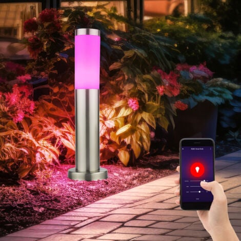 Lampada da terra per esterni lampada da terra lampada da sentiero lampada da terra da giardino, acciaio inossidabile argento, controllo app CCT, Smart RGB LED 8,5W 806Lm, H 45 cm