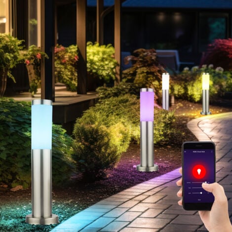 Lampada da terra per esterni lampada da terra lampada da sentiero lampada da terra lampada da giardino, acciaio inossidabile argento, controllo app CCT, Smart RGB LED 10W 806Lm, H 45 cm, set di 4