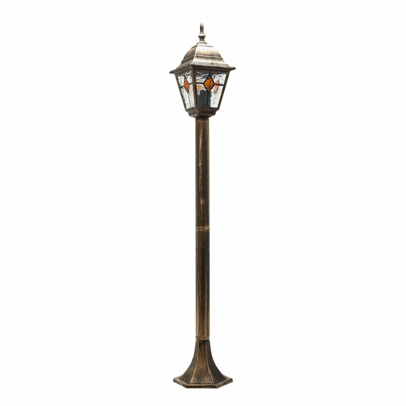 Image of Lampada da terra per esterni SALZBURG color rame antico in stile Tiffany IP44 - Rame antico