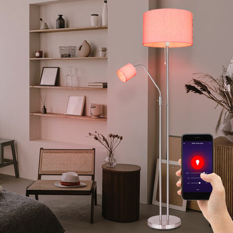 Lampada da terra per soggiorno con lampada da lettura Lampada da terra con paralume in tessuto, interruttore a strappo, controllo tramite app, Smart RGB LED 1x 10W 1x5W, H 175 cm
