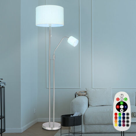 Lampada da terra per soggiorno con lampada da lettura Lampada da terra con paralume in tessuto, interruttore a strappo, telecomando con funzione di memoria dimmerabile, 2x LED RGB bianco caldo, DxH 40