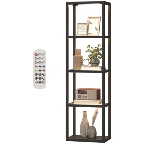 Lampada da terra RGB con ripiani in vetro, 4 livelli, lampada da terra a LED, telecomando, sincronizzazione musicale, nera