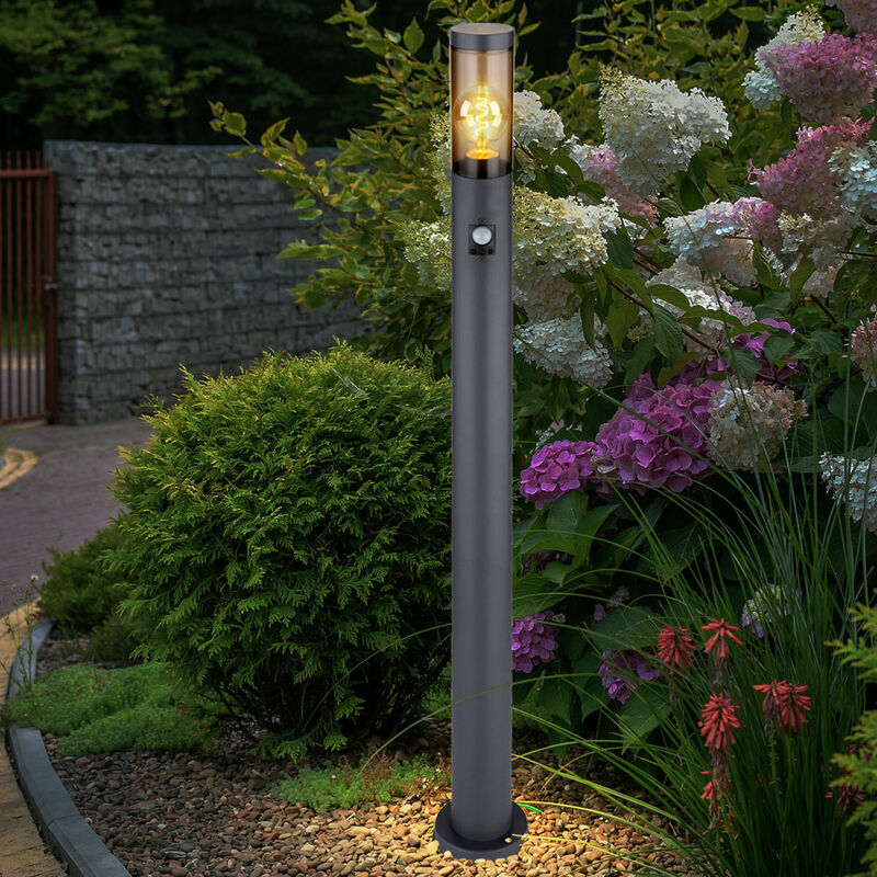 Image of Lampada da terra rilevatore di movimento paletto luminoso da esterno lampade da giardino antracite IP44, lampada da terra patio balcone, acciaio inox