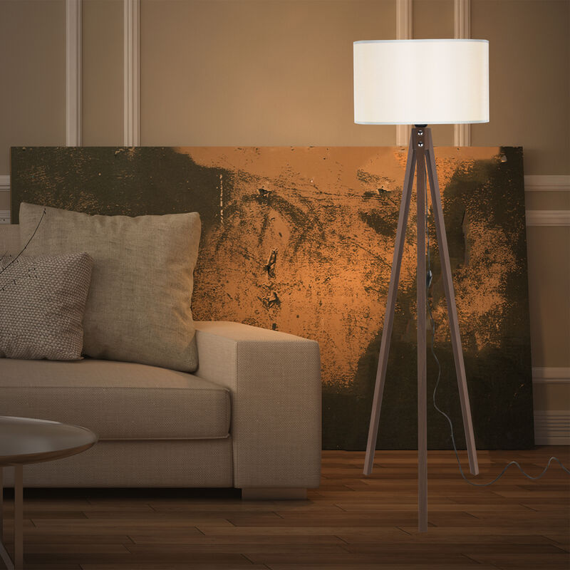 Image of Lampada da Terra elegante a Treppiedi con Paralume in Tessuto vari colori dimensioni : color Noce/Crema