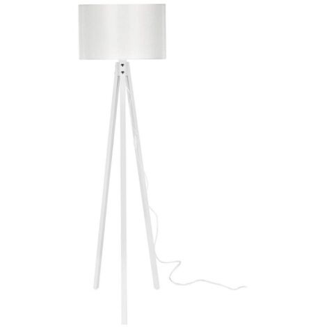 Lampada da terra Rodi  treppiede legno e paralume tessuto bianco