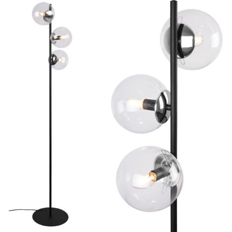 LAMPADA DA TERRA SIENA NERO CROMO, 3 LAMPADE PIATTE, TRASPARENTI