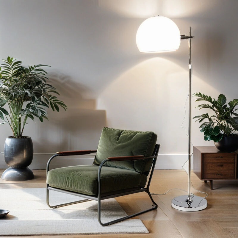 Image of Lampada da terra per interni con design moderno in stile Bauhaus Piantana color bianco e cromo Lampada da lettura per Soggiorno - Cromo, bianco