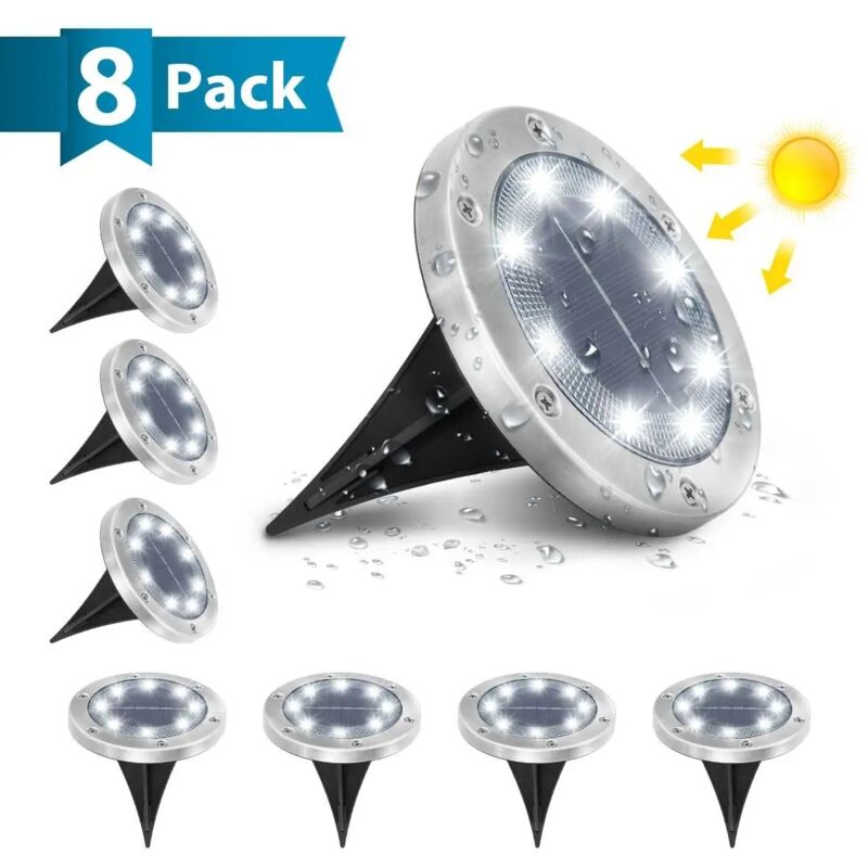 Lampada da terra solare da 8 pezzi con 8 LED, impermeabile IP65, illuminazione per esterni, ideale per giardini e prati, 6000K