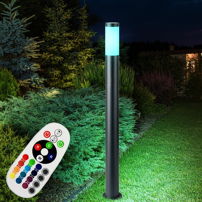 Image of Lampada da terra telecomando da esterno giardino luce in acciaio inox dimmerabile in un set comprensivo di lampadine led rgb