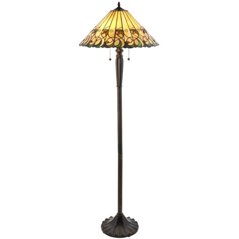 Lampada da terra Tiffany Jamelia, vetro ambra 2xE27