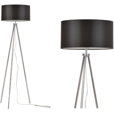 Lampada da terra, treppiede, cromo, paralume, 40 cm
