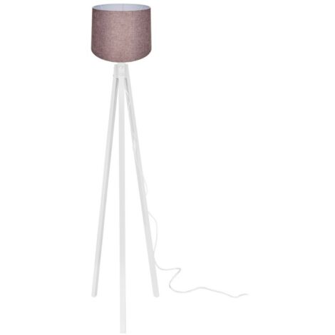Lampada da terra treppiede legno bianco e paralume tessuto rosa RODIBI3012