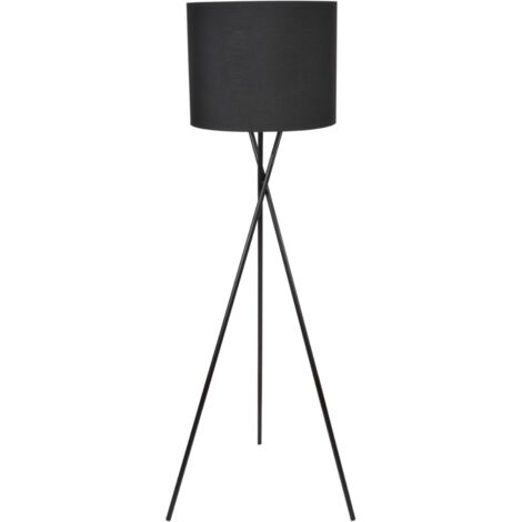 Lampada da terra treppiede nera Polux paralume E27 20W