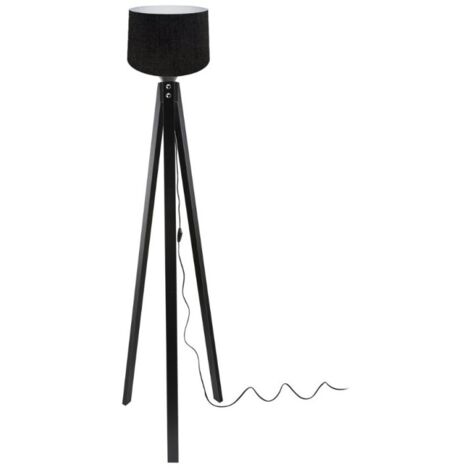 Lampada da terra treppiede nero con paralume nero tessuto DECONE3566