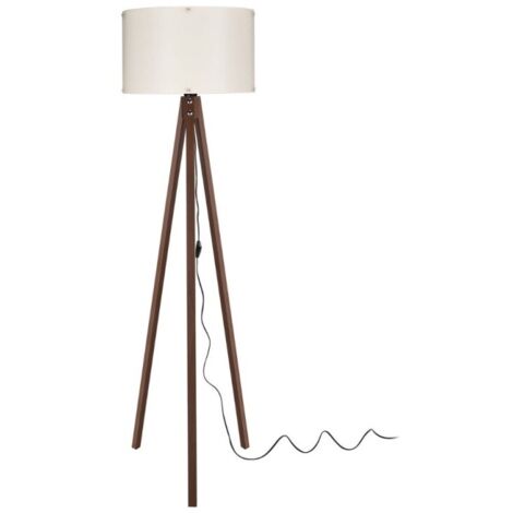 Lampada da terra treppiede noce con paralume tessuto crema Aden ASZ1460