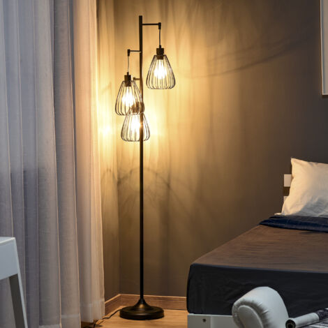 Lampada da Terra Vintage Industriale in Metallo Nero, Lampada a Piantana da Terra Moderna Ф35 x 170cm