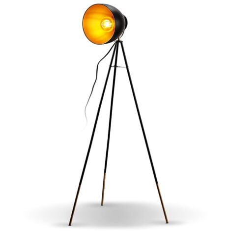 Lampada da terra vintage industriale, piantana elegante retrò con paralume orientabile, adatta per lampadina E27 non inclusa, alta 136cm, lampada a stelo colori nero e oro, interruttore a pedale IP20