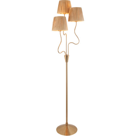 Lampada da terra Wriggle boho ottone e rafia 3 luci E14