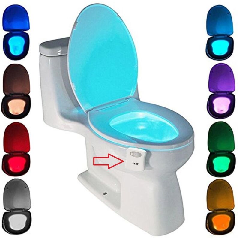 Image of Lampada da toilette a LED con luce notturna, ZSZT Lampada da toilette a batteria con sensore di movimento Lampada da toilette a batteria 8 colori