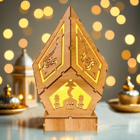 Lampada decorativa a LED in legno per Ramadan e Eid Mubarak 22 x 14 cm