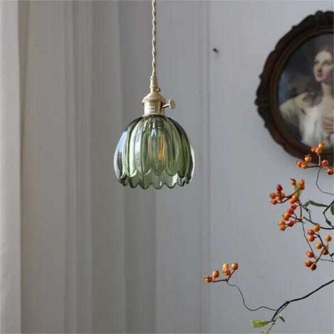 Lampada decorativa giapponese retrò a forma di fiore in vetro, versione cablata, attacco E26, verde, lampadina non inclusa