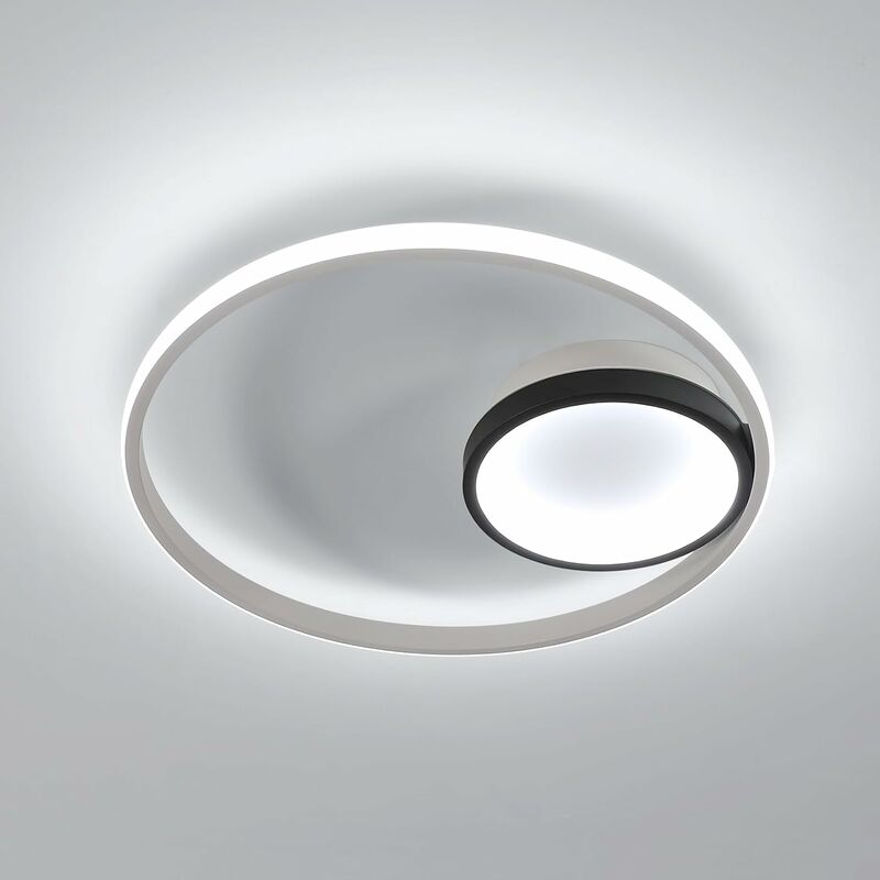 Image of Goeco - Lampada del soffitto a led, 4500 libbre lampada moderna per il soffitto per camera da letto, lampada a Light Black Round White Cold 6500k per