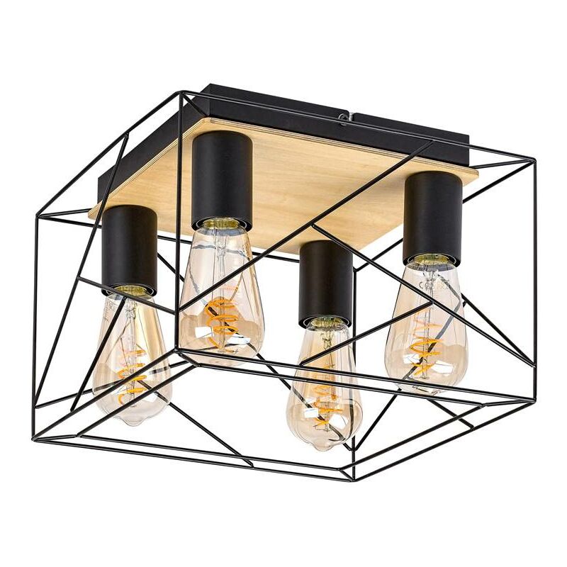 Image of Rabalux - Lampada del soffitto Boire Metal/Wood Black E27 4 x Max.40W l: 30 cm b: 30 cm h: 21,5 cm Dimmabile