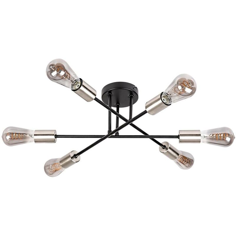 Image of Rabalux - Lampada del soffitto Branchi in metallo Matt Black Chrome Satinato E27 6 x Max, 25W h: 19 cm Ø57 cm Dimmabile