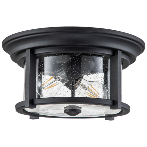 Lampada del soffitto Merrill E27 2x40w in acciaio nero, vetro H: 16,2 cm B: 33 cm Dimmabile