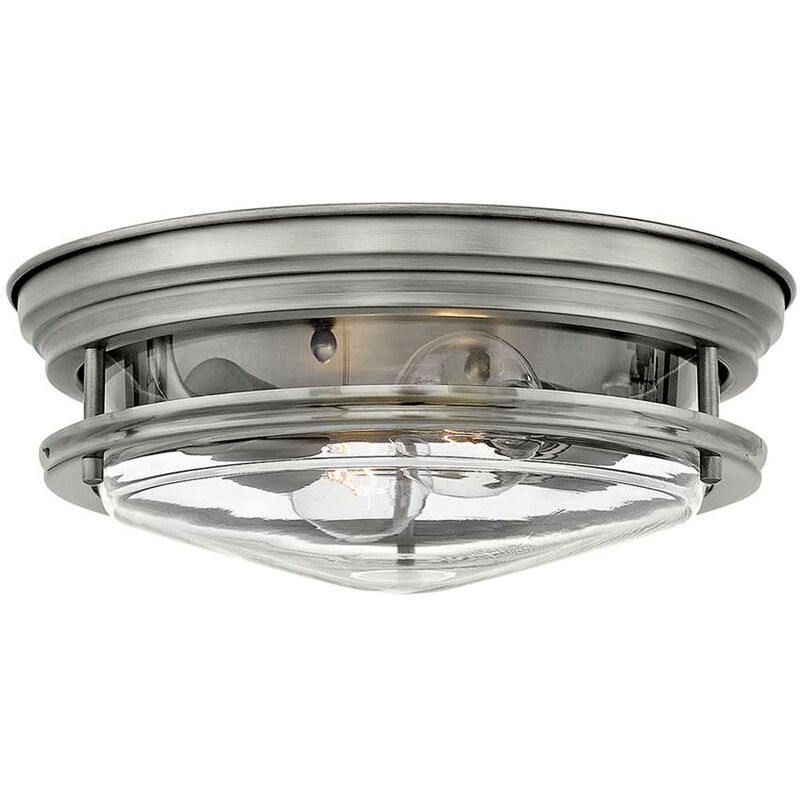 Image of Lampada del soffitto Quintatesse Adrian E27 40W IP44 Acciaio, Nickel Antique Glass Clear H: 11,7 cm Ø30,5 cm Dimmabile