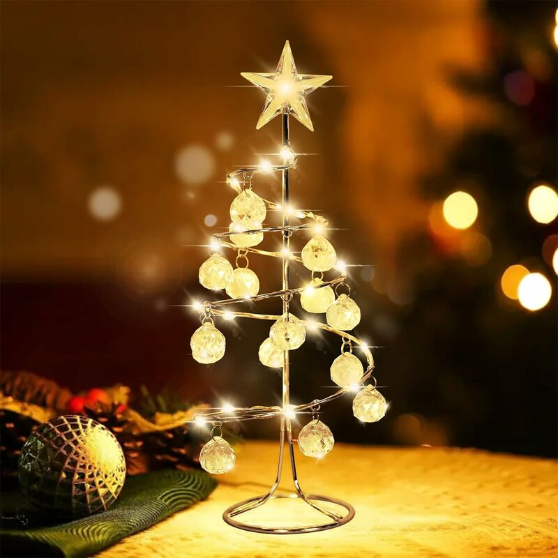Image of Lampada dell'albero di Natale, lampada di Natale in cristallo con stella scintillante, alimentazione della decorazione di Natale con supporto in