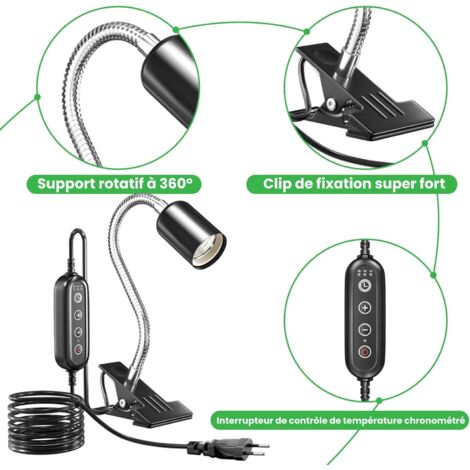 Lampada di calore per tartarughe, lampada di calore per terrari con controllo della temperatura temporizzato, lampada di calore E27 fino a 200 W, lampada di calore per tartarughe AC220-240 V adatta pe