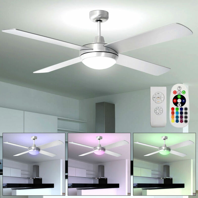 Image of Ventilatore da soffitto con telecomando cambiacolori luce led-rgb Timer 3 fasi 132 cm