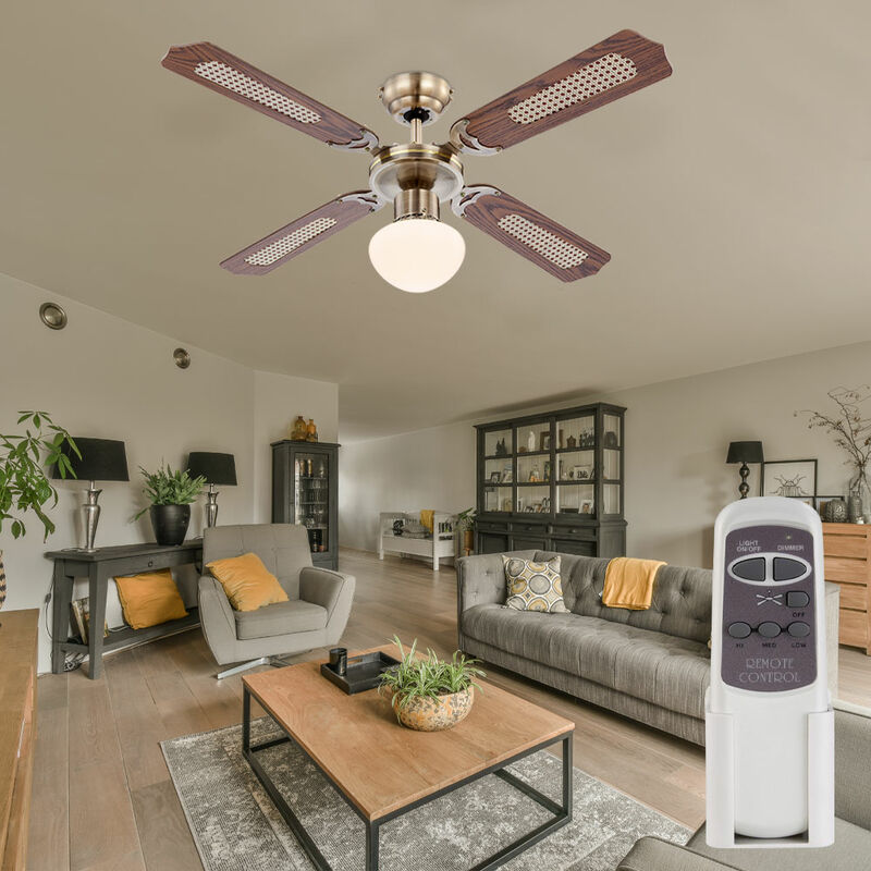 Image of Etc-shop - Ventilatore da soffitto con interruttore a tirante Lampada ventilatore da soffitto Ventilatore a 3 velocità con telecomando Plafoniera
