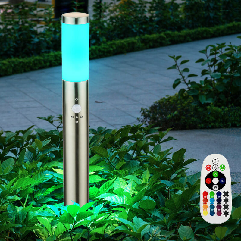 Image of Lampada da terra con sensore di luce per esterni in acciaio inossidabile che cambia colore in un set che include lampadine led rgb da 7,5 watt