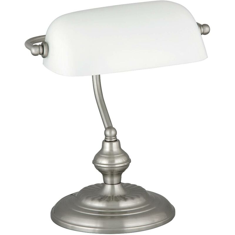Image of Lampada di vetro in metallo satinato banca colori cromo / bianco B: H 27 centimetri: 33cm con interruttore incorporato