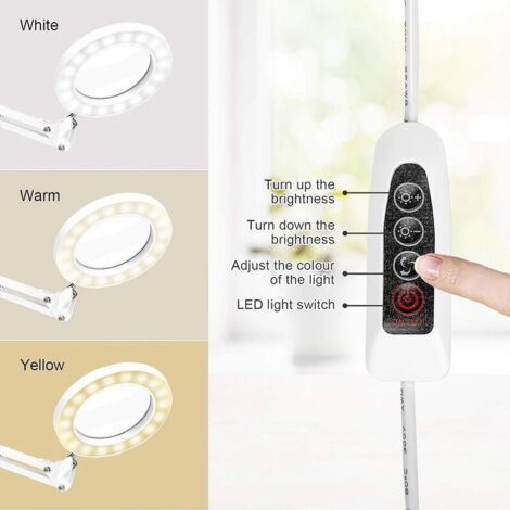 Lampada d'ingrandimento a 72 LED, lente d'ingrandimento da scrivania 5X a luce diurna con morsetto in metallo, 3 modalità di colore dimmerabili per riparazioni, lavori manuali, cucito e lettura (bianc