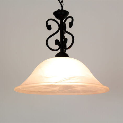 Lampada Dorothea vetro ciondolo in metallo opaco / riso vetro pietra nera Ø40cm H: 38cm