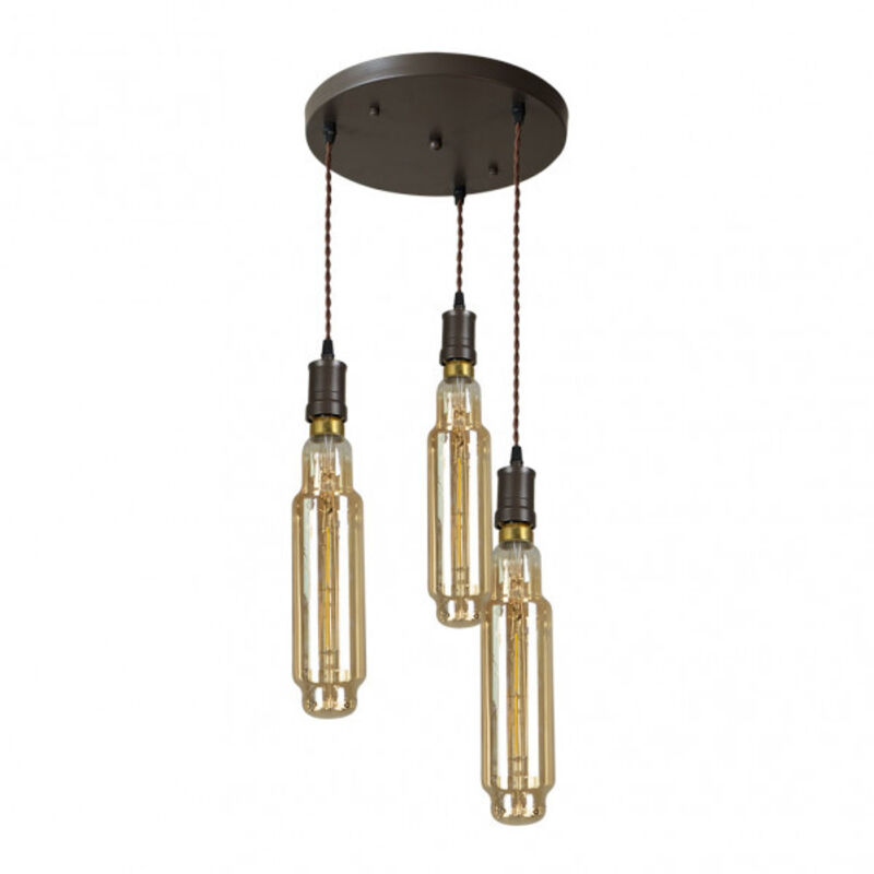 Lampada Elio 3xe27 Marrone/ambra Lampadine Incluse...