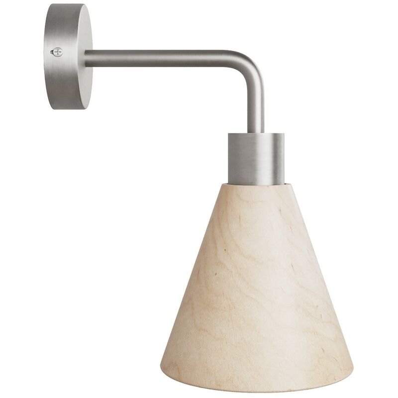 Image of Lampada Fermaluce con paralume conico in legno ed estensione curva Con lampadina - Titanio satinato - Con lampadina