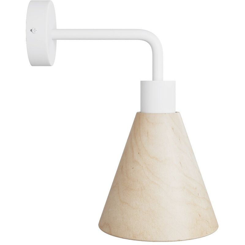 Image of Lampada Fermaluce con paralume conico in legno ed estensione curva Con lampadina - Bianco opaco - Con lampadina