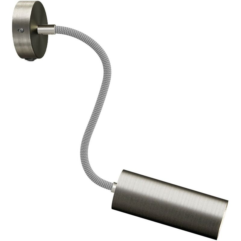 Image of Creative Cables - Lampada Fermaluce Flex 30 con mini rosone con interruttore e faretto con paralume Tub-E14 Con lampadina - Titanio satinato - Con