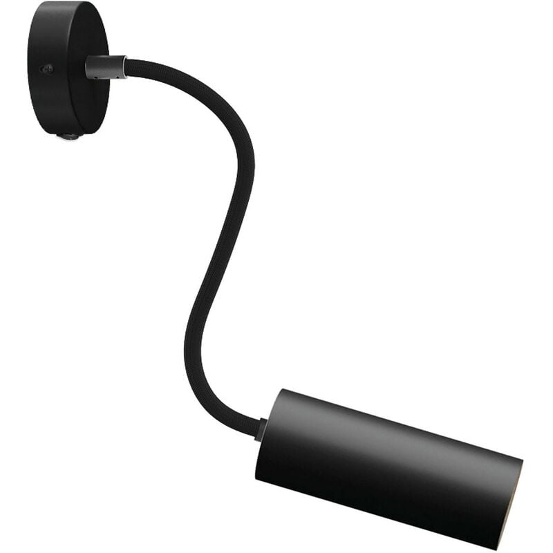 Image of Creative Cables - Lampada Fermaluce Flex 30 con mini rosone con interruttore e faretto con paralume Tub-E14 Con lampadina - Nero - Con lampadina