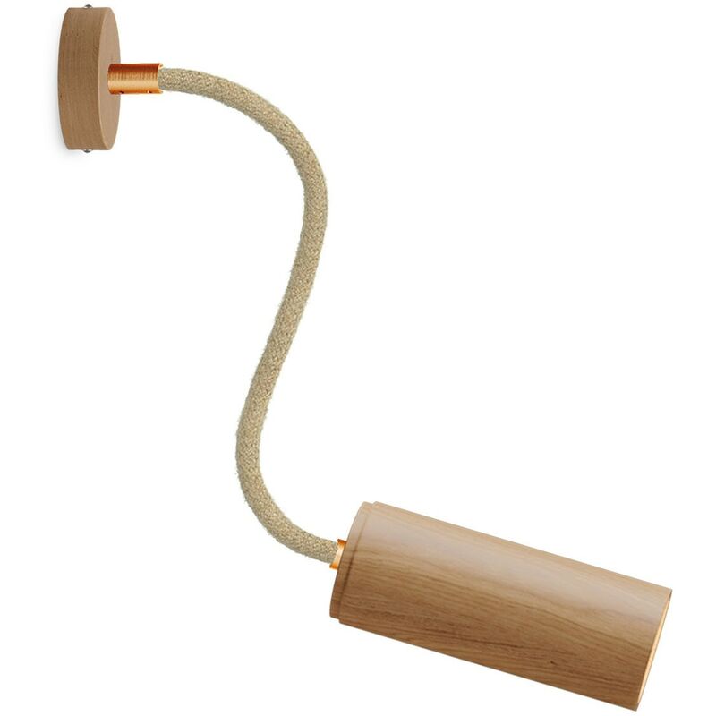 Image of Lampada Fermaluce Flex 30 con mini rosone in legno e faretto con paralume Tub-E14 Senza lampadina - Neutro - Senza lampadina
