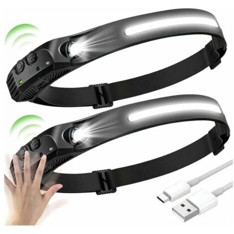 Lampada frontale a LED 2 pezzi, lampada frontale con sensore a LED, lampada frontale a LED impermeabile ricaricabile tramite USB