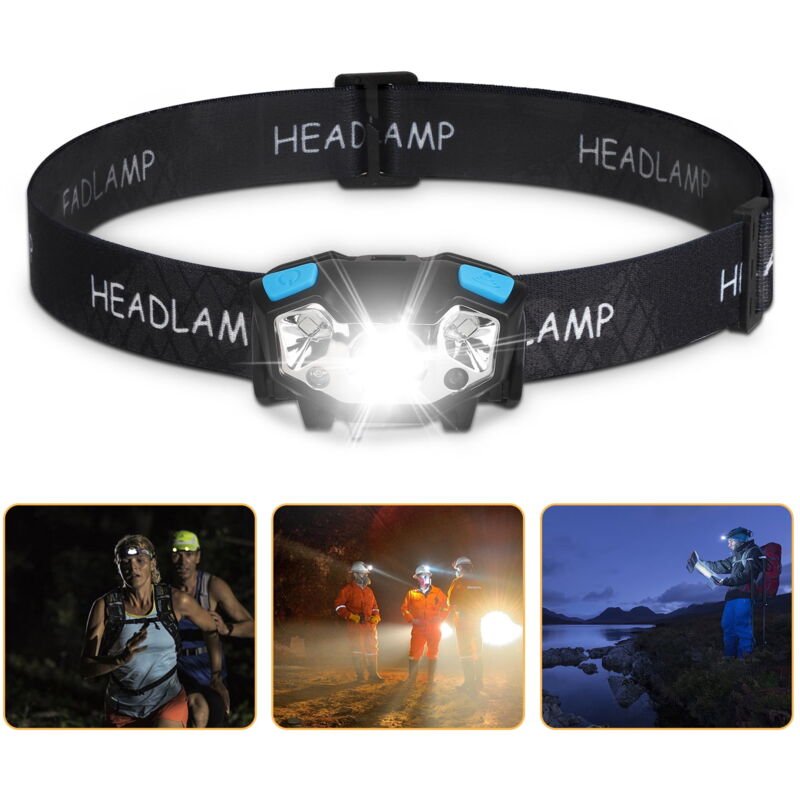 Lampada frontale a led, faro di lavoro a led 5000 lumen, lampada frontale a led con sensore di movimento ricaricabile tramite usb, 5 modalità di