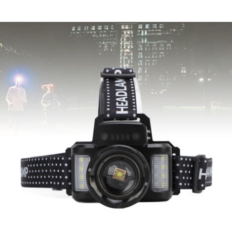 Lampada frontale a LED ricaricabile e resistente all'acqua da 30 W, lampada laser a LED bianca super luminosa e zoomabile con indicatore di carica per uso esterno.